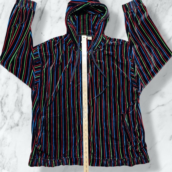 GODBODY Velour Striped Black Red Green Blue Striped Full Zip Hoodie Oversize XXL - Picture 2 of 8